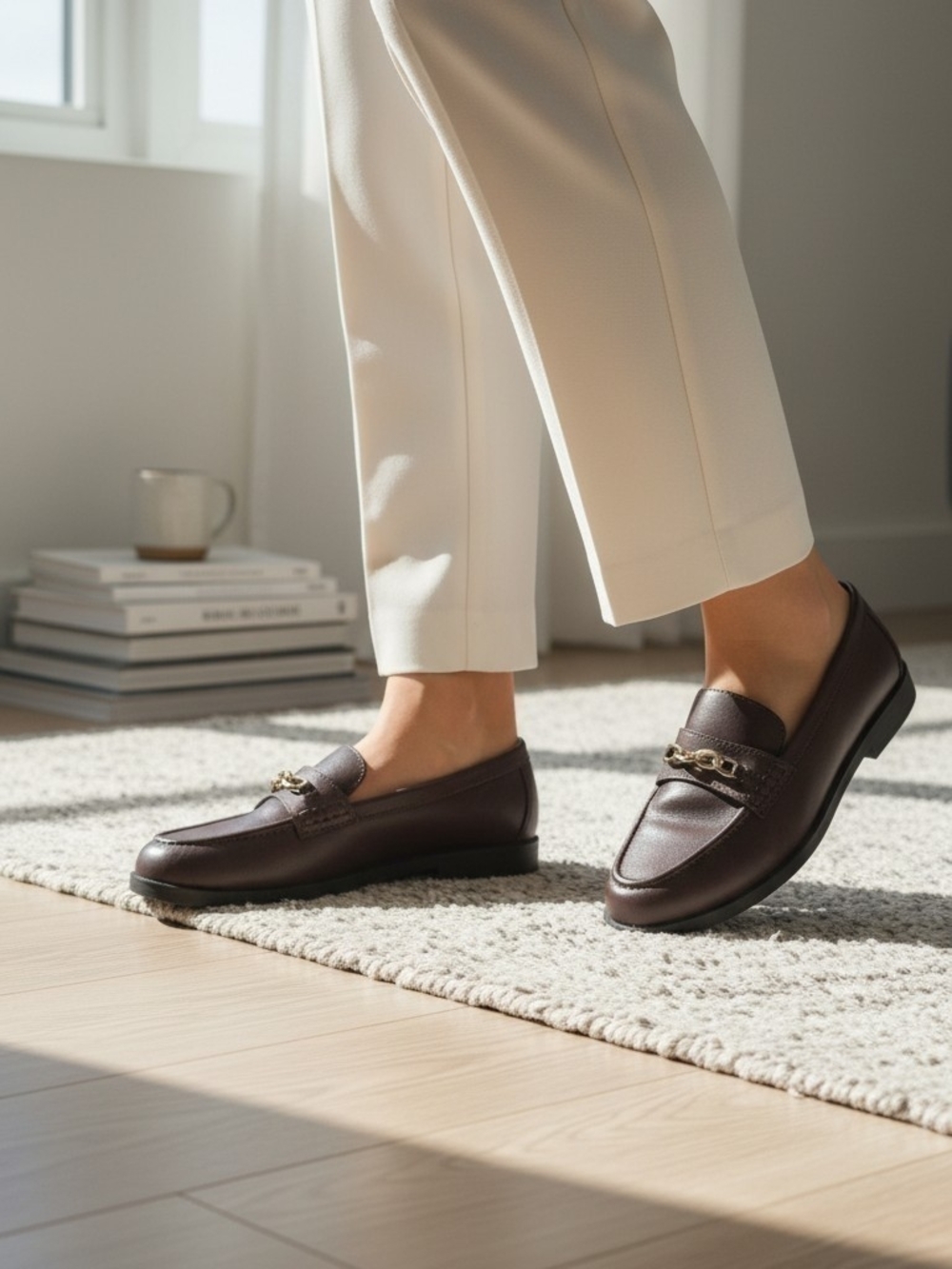 Old Navy Womens Tailored Moc L Burgundy Faux Leather Chain Loafers 8 768703-02